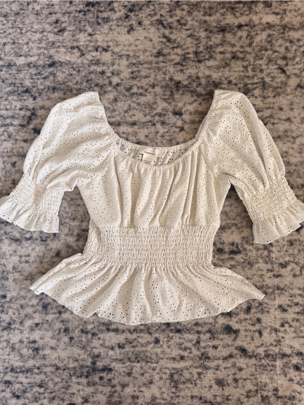 URBAN Romantics White Eyelet Smocked Waist Peplum Blouse